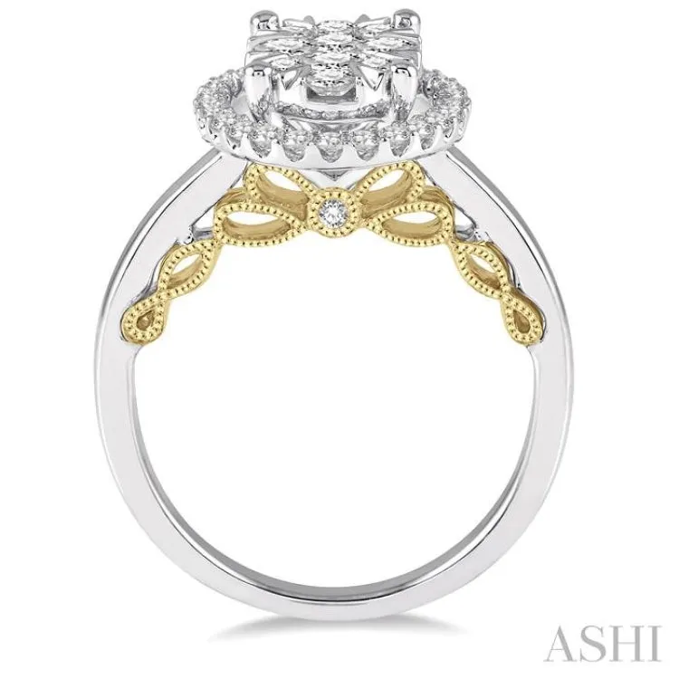 1 Ctw Round Diamond Lovebright Oval Halo Engagement Ring in 14K White and Yellow Gold