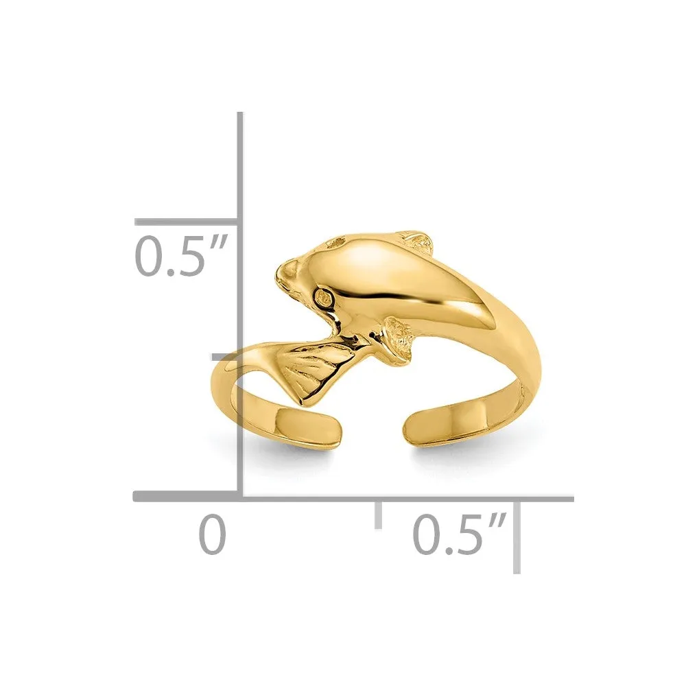 10k Real Yellow Gold High Polished Dolphin Toe Adjustable Ring