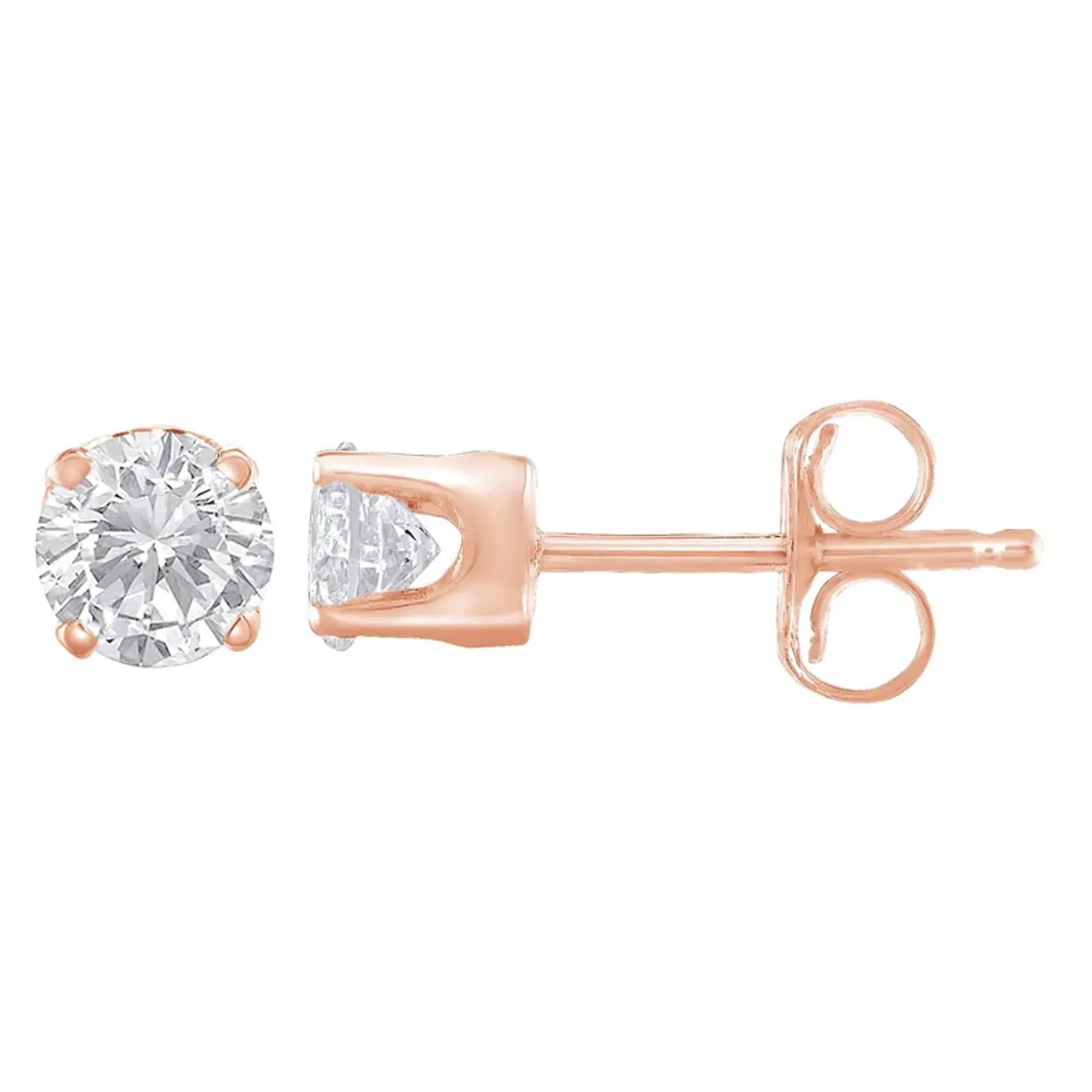 10K Rose Gold over .925 Sterling Silver 3/4 Cttw Round Brilliant-Cut Diamond Classic 4-Prong Stud Earrings (K-L Color, I2-I3 Clarity)