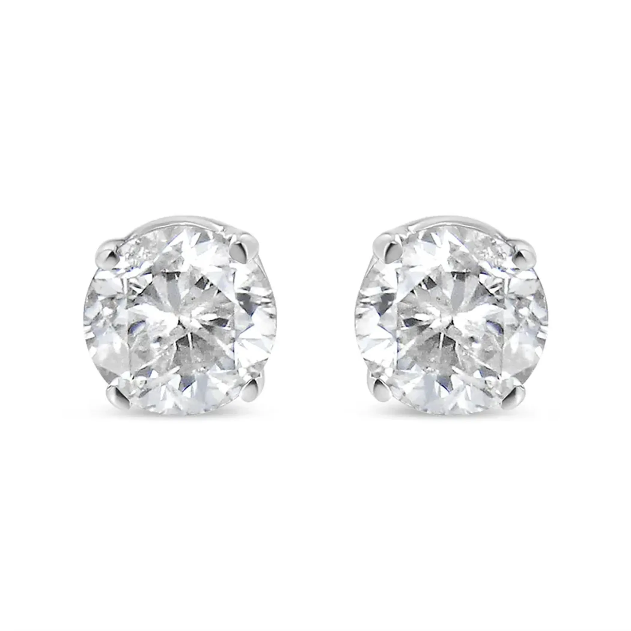 10K White Gold 3/8 Cttw Round Brilliant-Cut Near Colorless Near Colorless Diamond Classic 4-Prong Stud Earrings (I-J Color, SI1-SI2 Clarity)