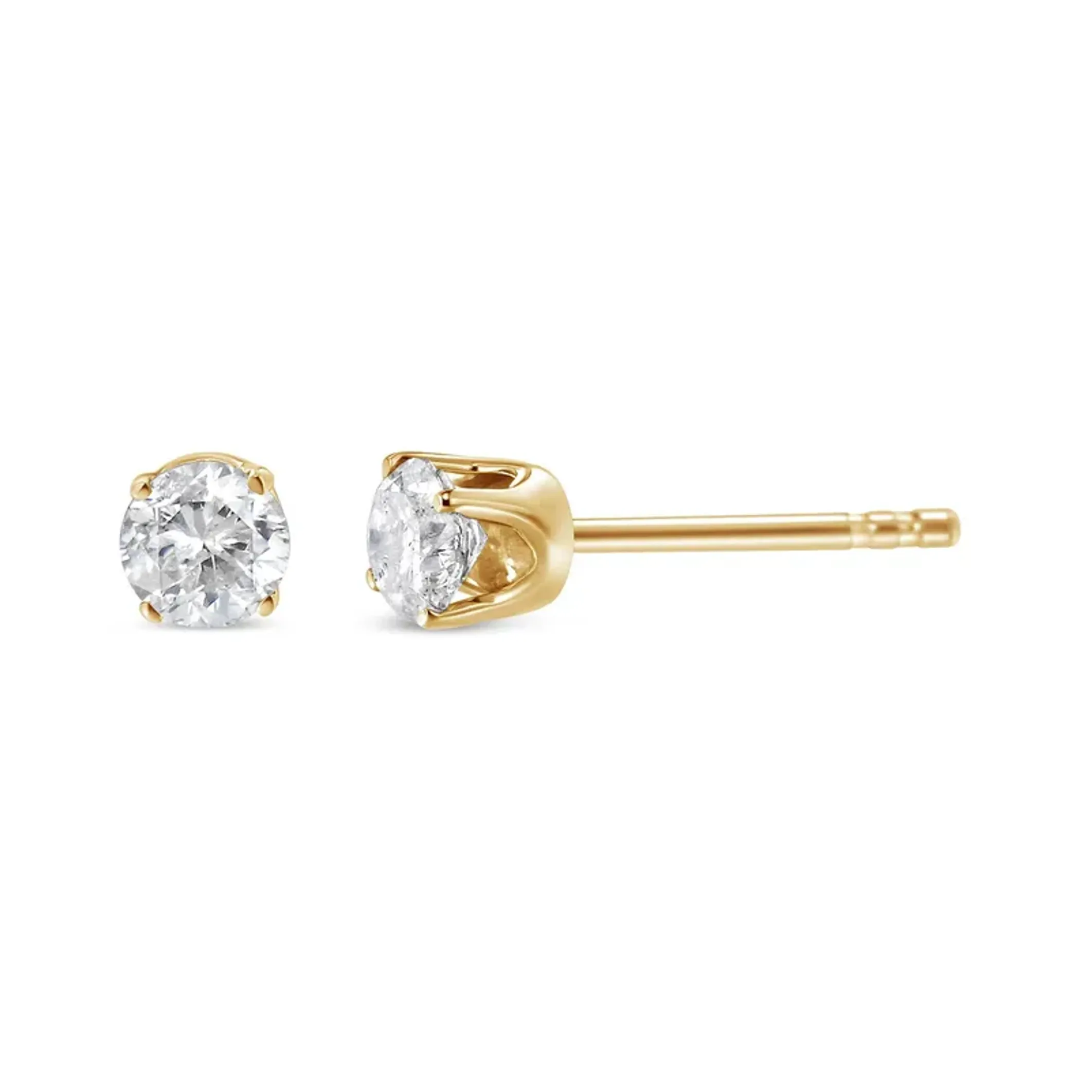 10K Yellow Gold 1/10 Cttw Round Brilliant-Cut Diamond Classic 4-Prong Stud Earrings (K-L Color, I1-I2 Clarity)