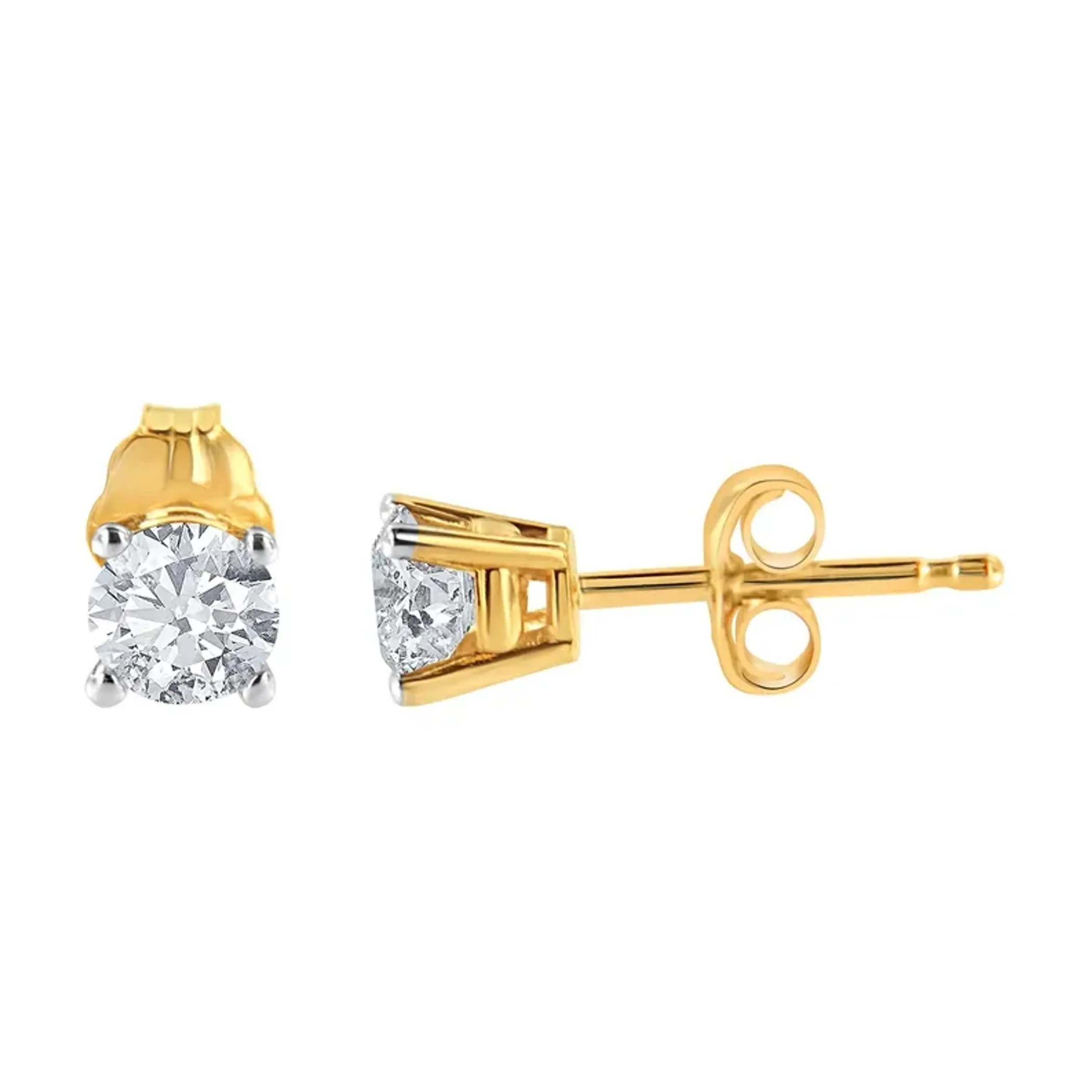 10K Yellow Gold 1/10 Cttw Round Brilliant-Cut Diamond Classic 4-Prong Stud Earrings (K-L Color, I1-I2 Clarity)