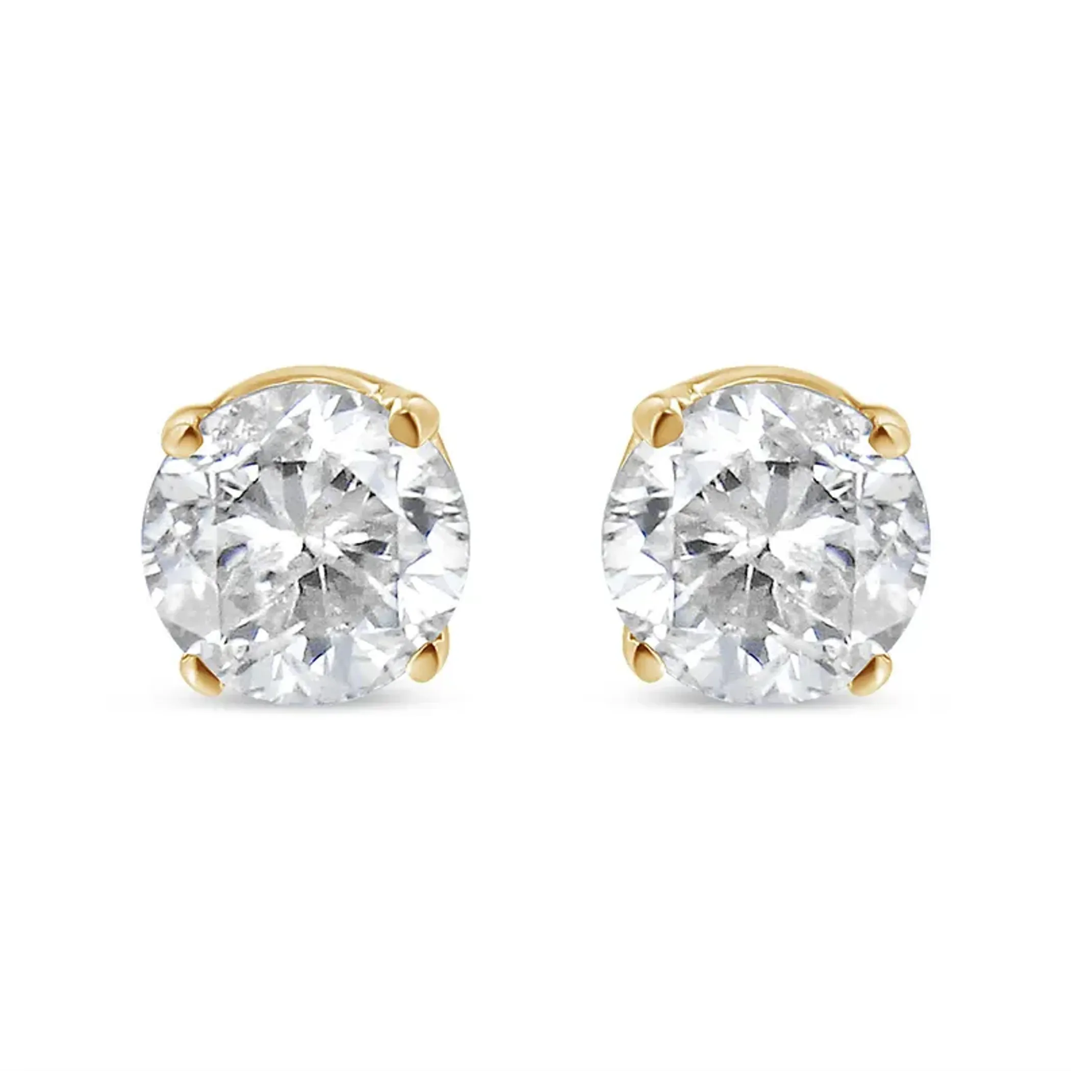 10K Yellow Gold 1/5 Cttw Round Brilliant-Cut Diamond Classic 4-Prong Stud Earrings (K-L Color, I1-I2 Clarity)