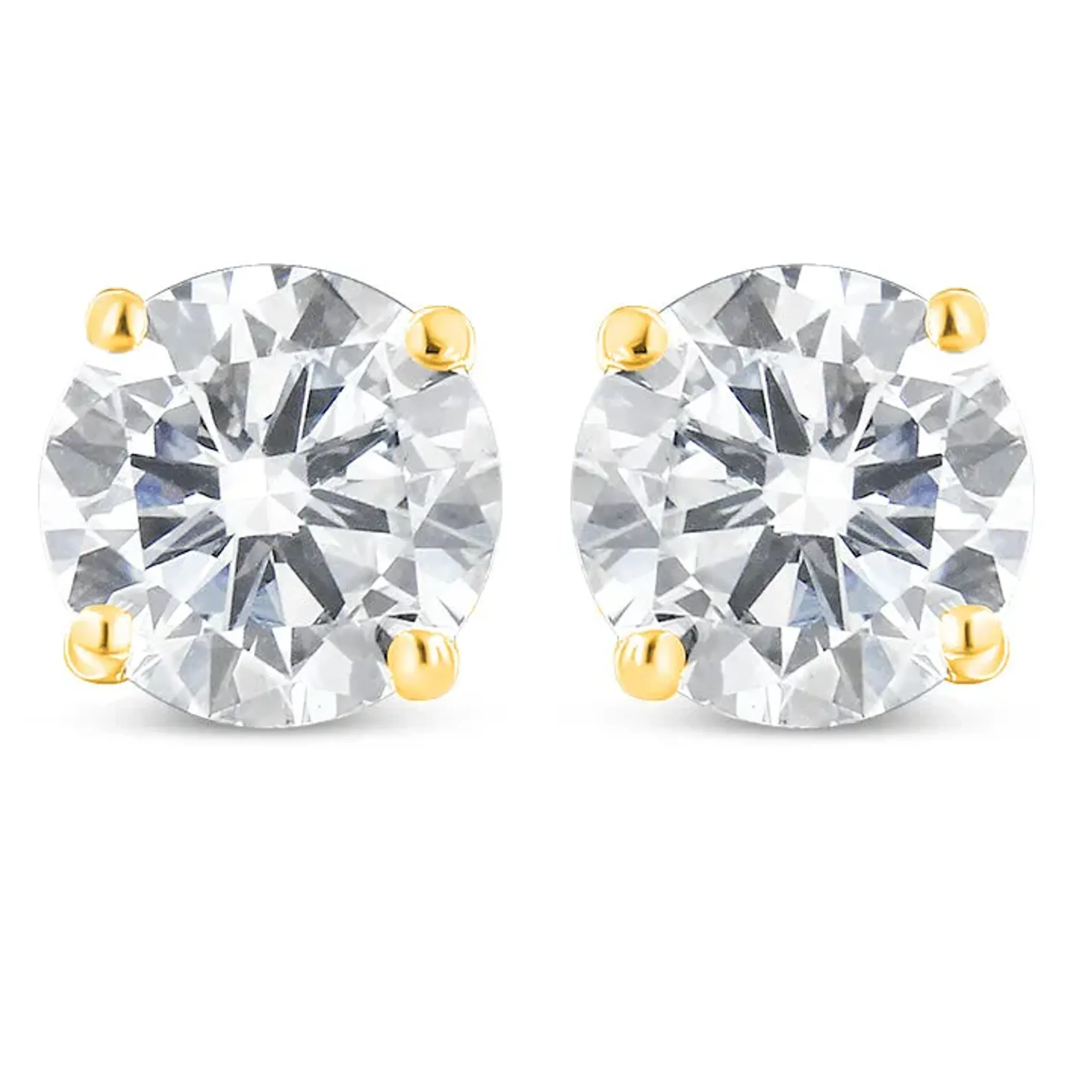 10K Yellow Gold over .925 Sterling Silver 1.00 Cttw Round Brilliant-Cut Diamond Classic 4-Prong Stud Earrings with Screw Backs (J-K Color, I2-I3 Clarity)