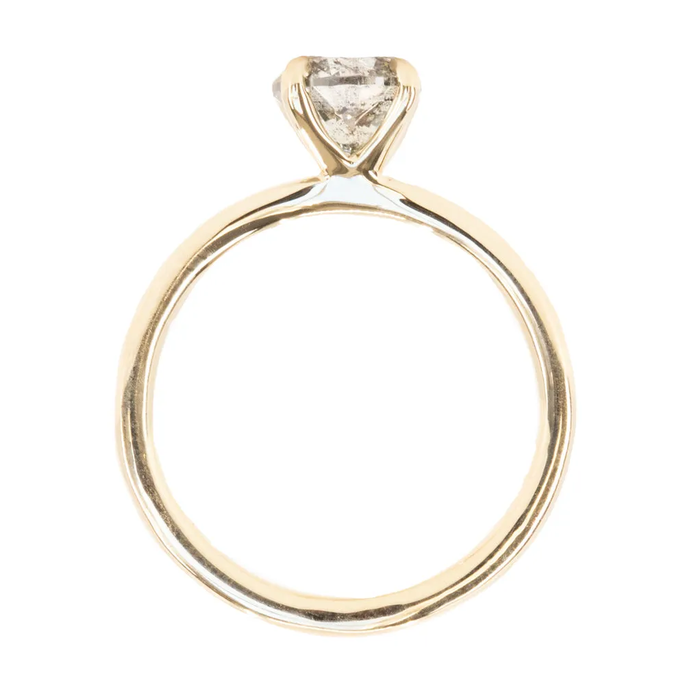 1.24ct Round Salt and Pepper Diamond Classic 4 Prong Solitaire in 14k Yellow Gold