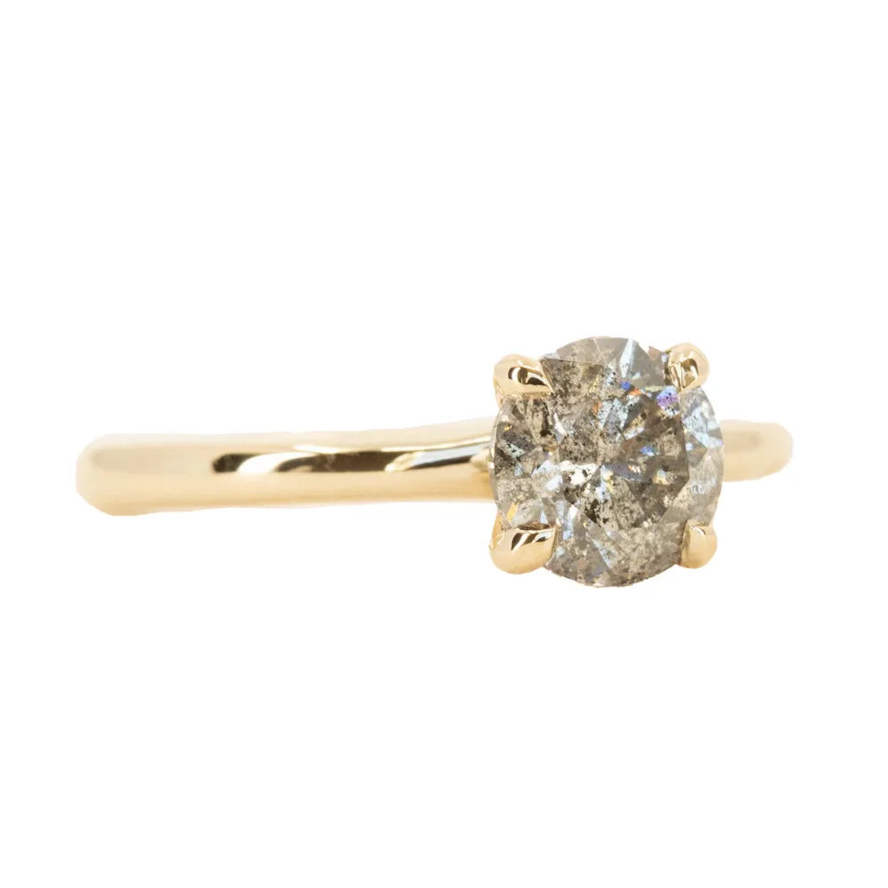 1.24ct Round Salt and Pepper Diamond Classic 4 Prong Solitaire in 14k Yellow Gold