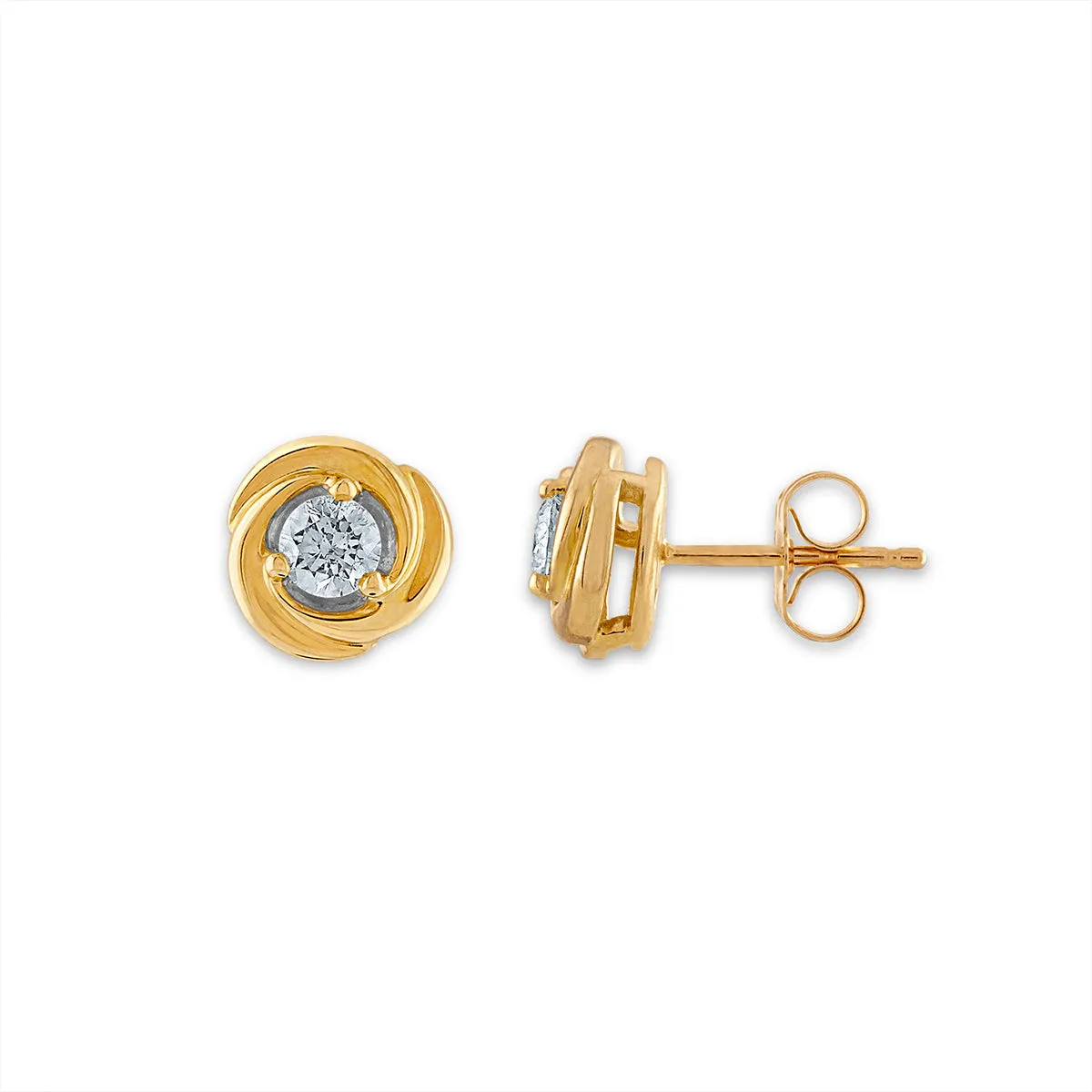 1/4 CTW Diamond Stud Love Knot Earrings in 10KT Yellow Gold