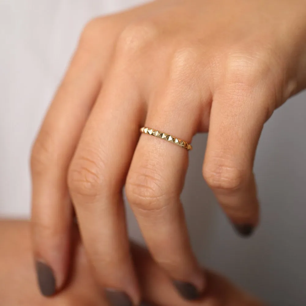 14K Gold Spike Pyramid Eternity Ring