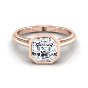 14K Rose Gold Asscher Cut  Bezel Halo Cathedral Solitaire Engagement Ring