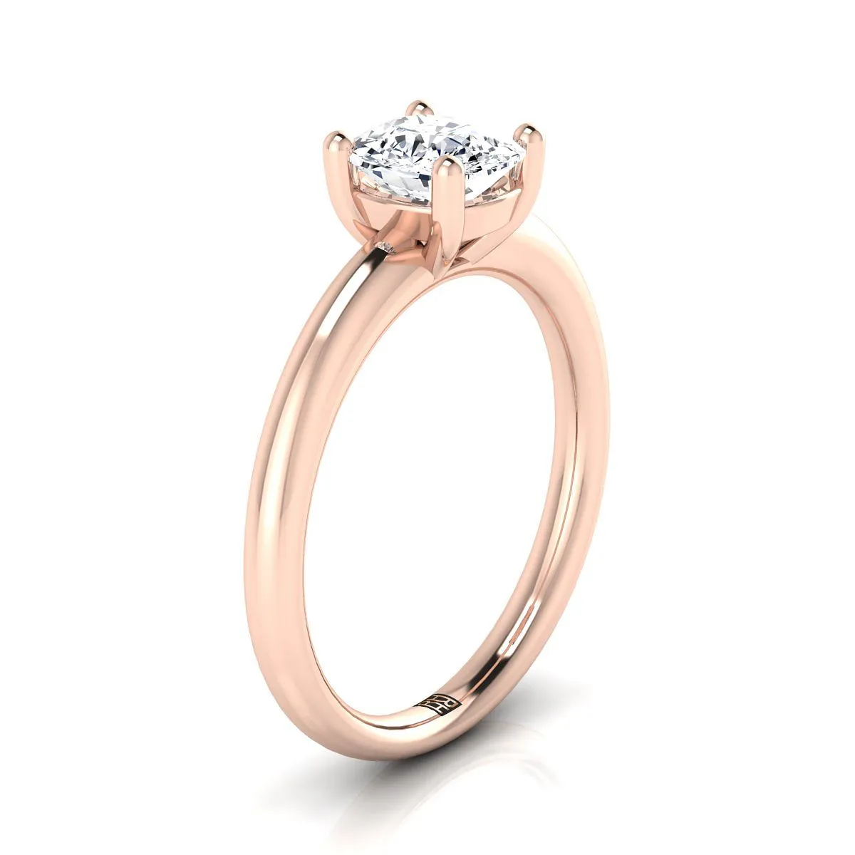 14K Rose Gold Cushion Rounded Comfort Fit Solitaire Engagement Ring