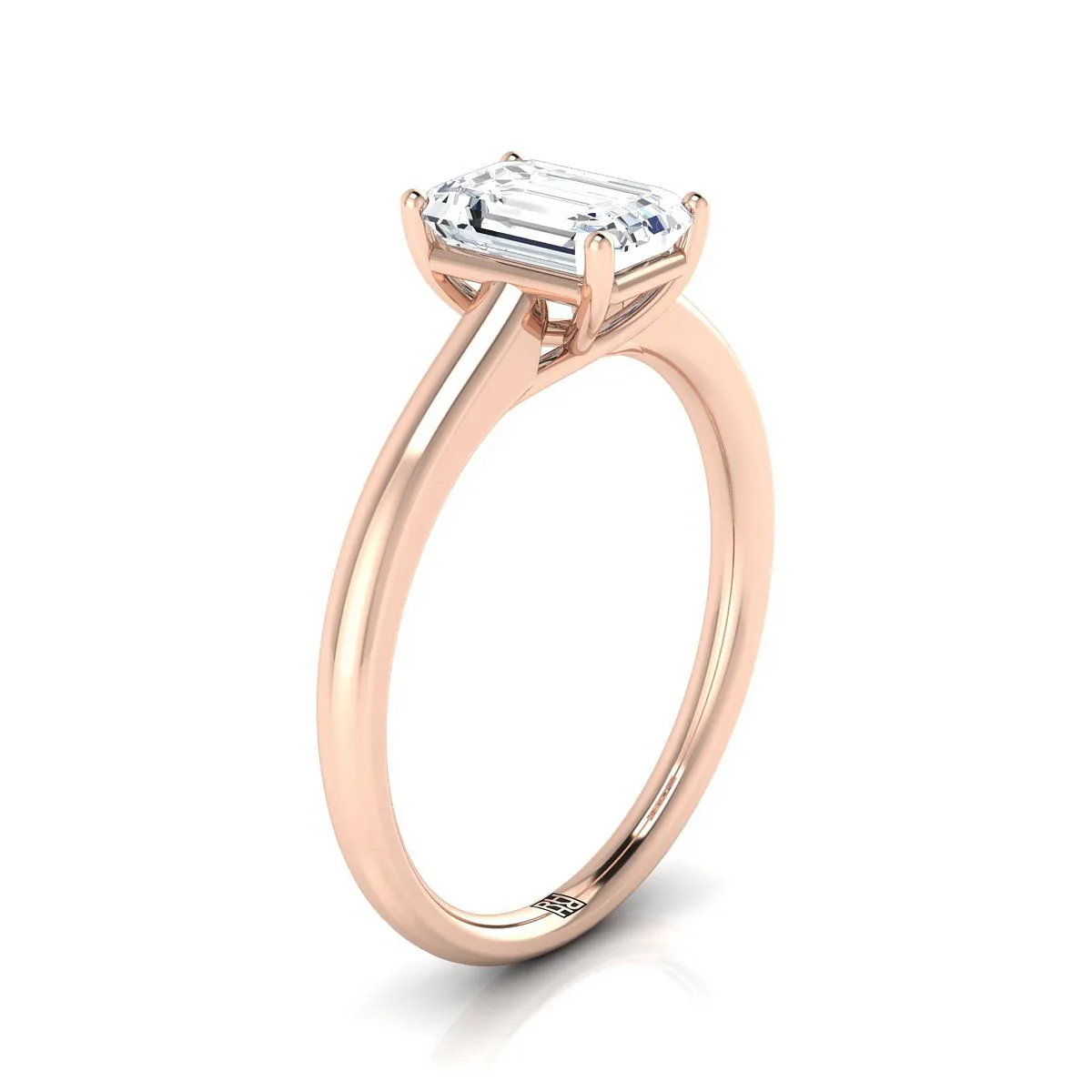 14K Rose Gold Emerald Cut Contemporary Comfort Fit Solitaire Engagement Ring