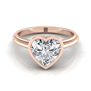 14K Rose Gold Heart Shape Center  Bezel Halo Cathedral Solitaire Engagement Ring