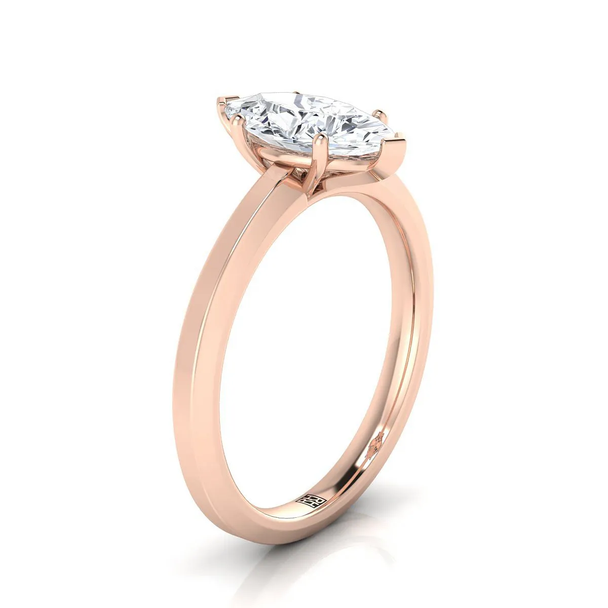 14K Rose Gold Marquise   Beveled Edge Comfort Style Bright Finish Solitaire Engagement Ring