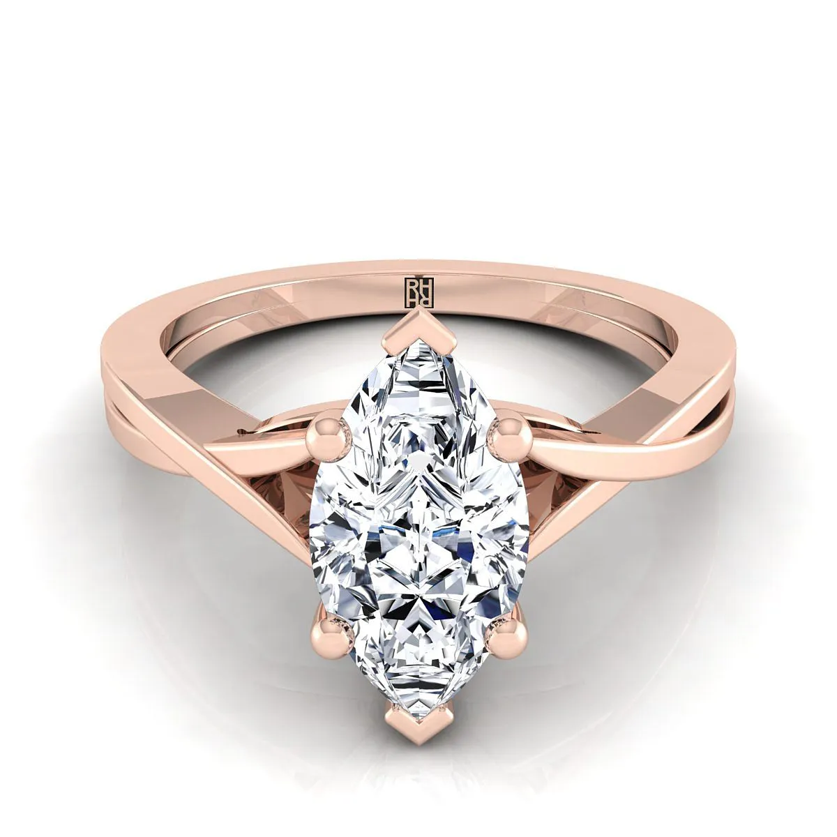 14K Rose Gold Marquise  Delicate Twist Solitaire Engagement Ring