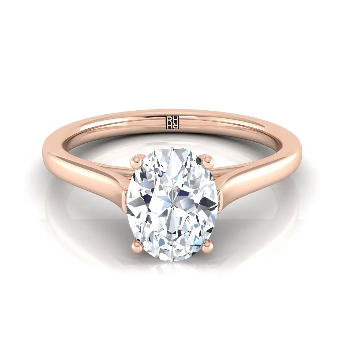 14K Rose Gold Oval  Elegant Cathedral Solitaire Engagement Ring