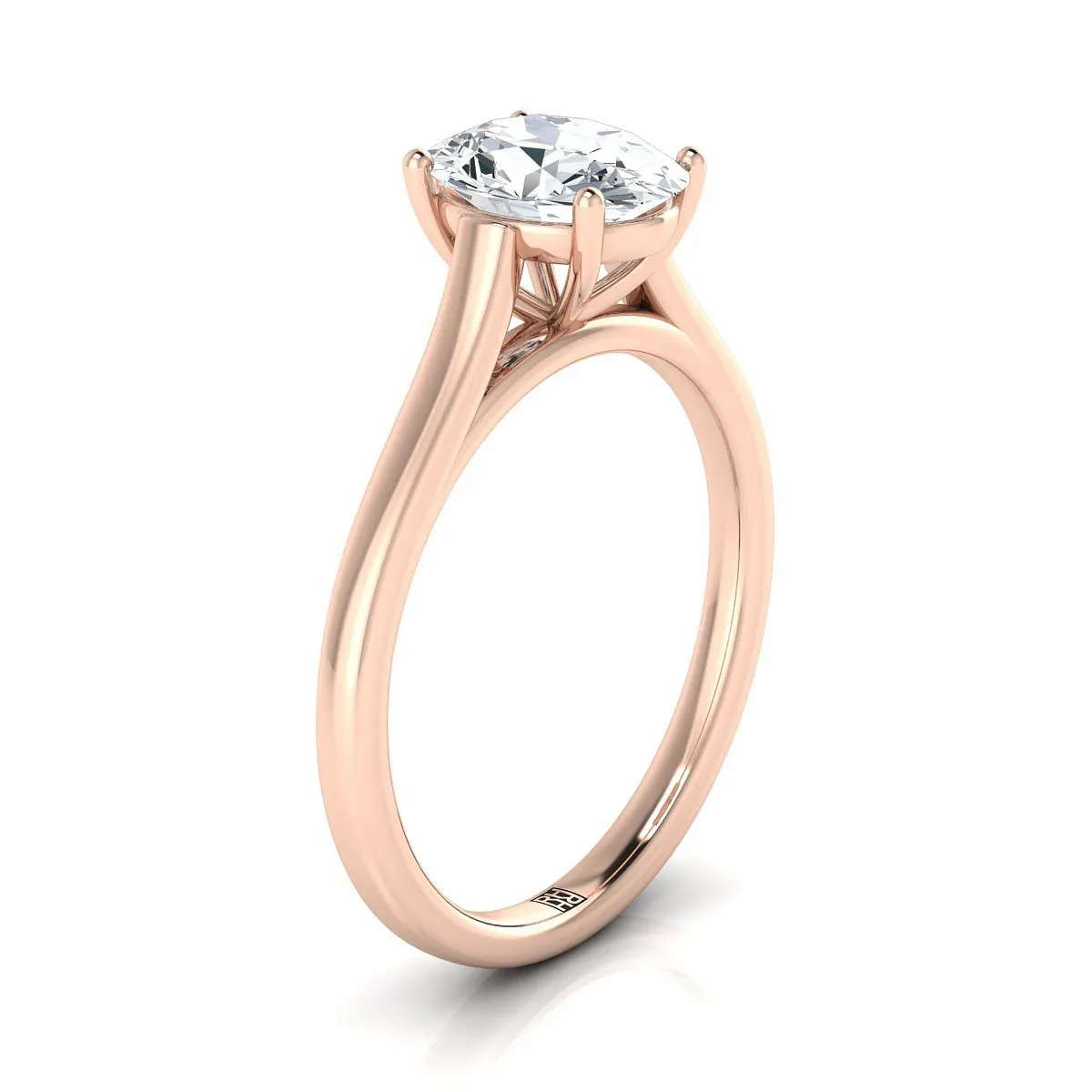 14K Rose Gold Oval  Elegant Cathedral Solitaire Engagement Ring