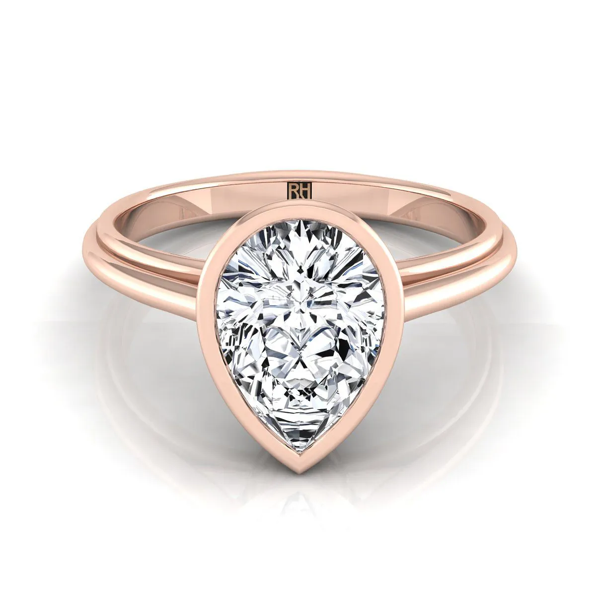 14K Rose Gold Pear Shape Center  Bezel Halo Cathedral Solitaire Engagement Ring