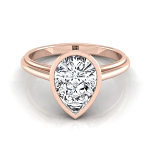 14K Rose Gold Pear Shape Center  Bezel Halo Cathedral Solitaire Engagement Ring