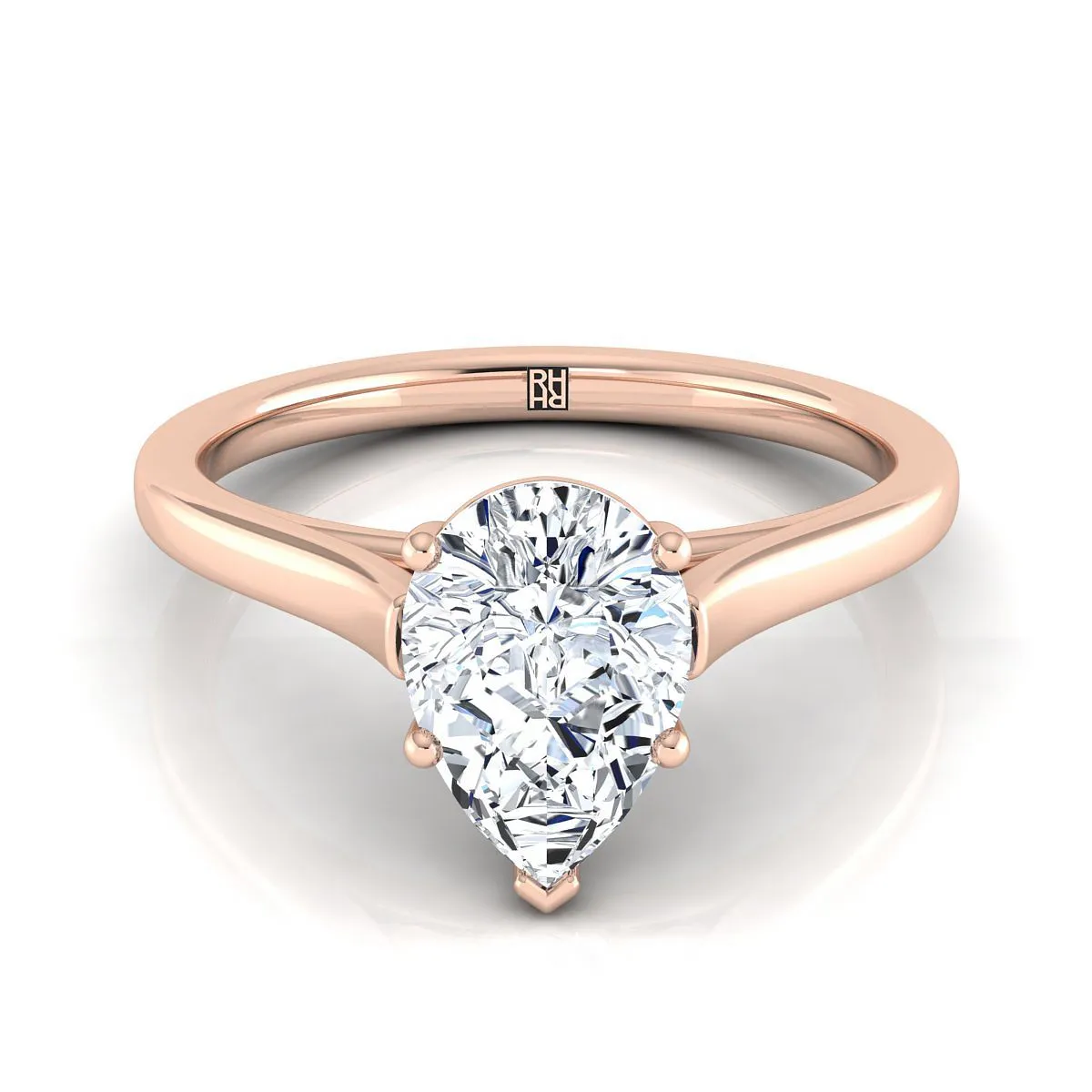 14K Rose Gold Pear Shape Center  Elegant Cathedral Solitaire Engagement Ring