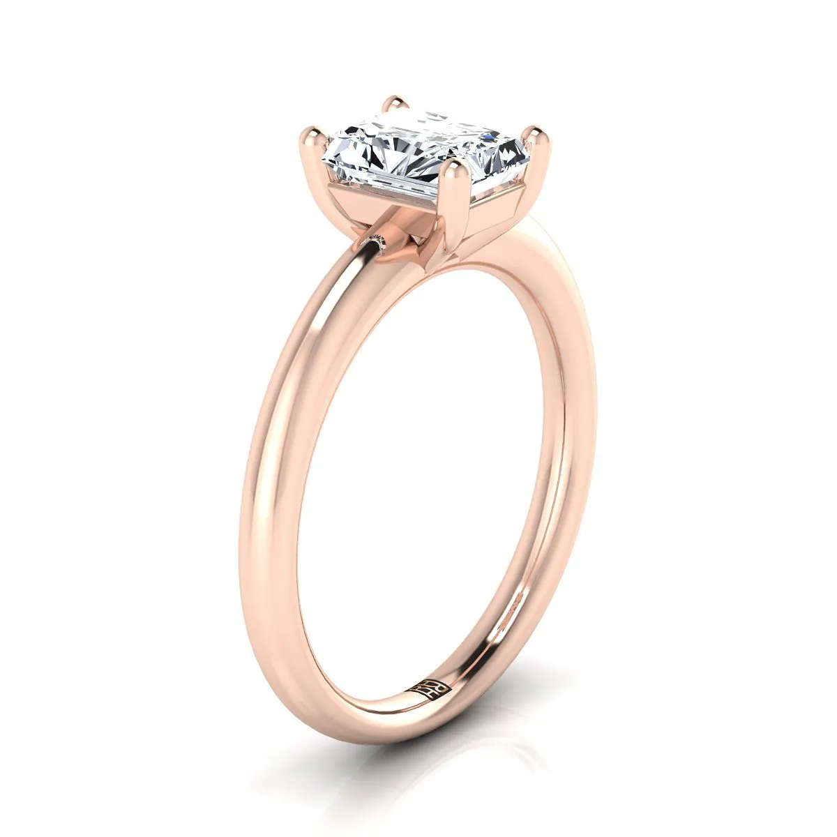 14K Rose Gold Radiant Cut Center Rounded Comfort Fit Solitaire Engagement Ring