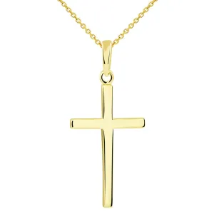 14k Solid Yellow Gold Classic Plain Religious Cross Pendant Necklace