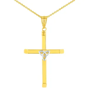 14K Two Tone Gold Plain Celtic Trinity Cross with Triquetra Symbol Pendant Necklace