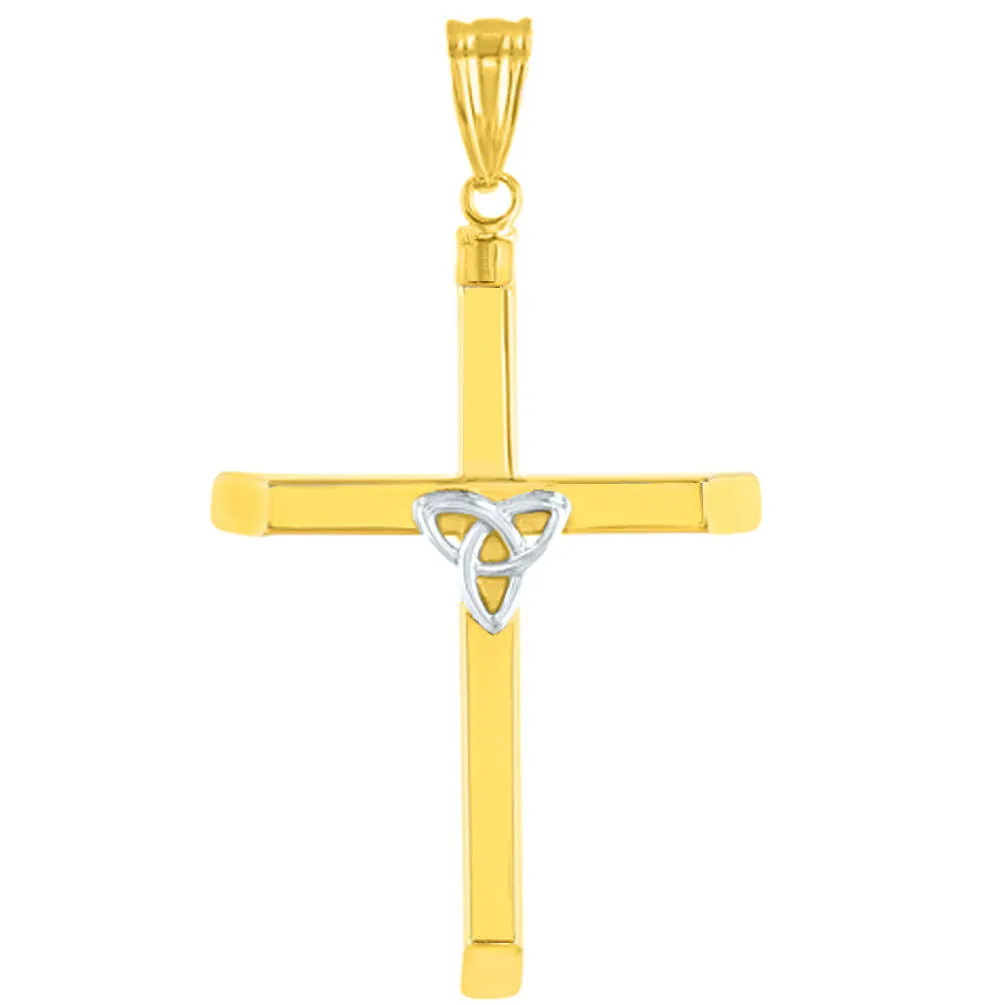 14K Two Tone Gold Plain Celtic Trinity Cross with Triquetra Symbol Pendant Necklace