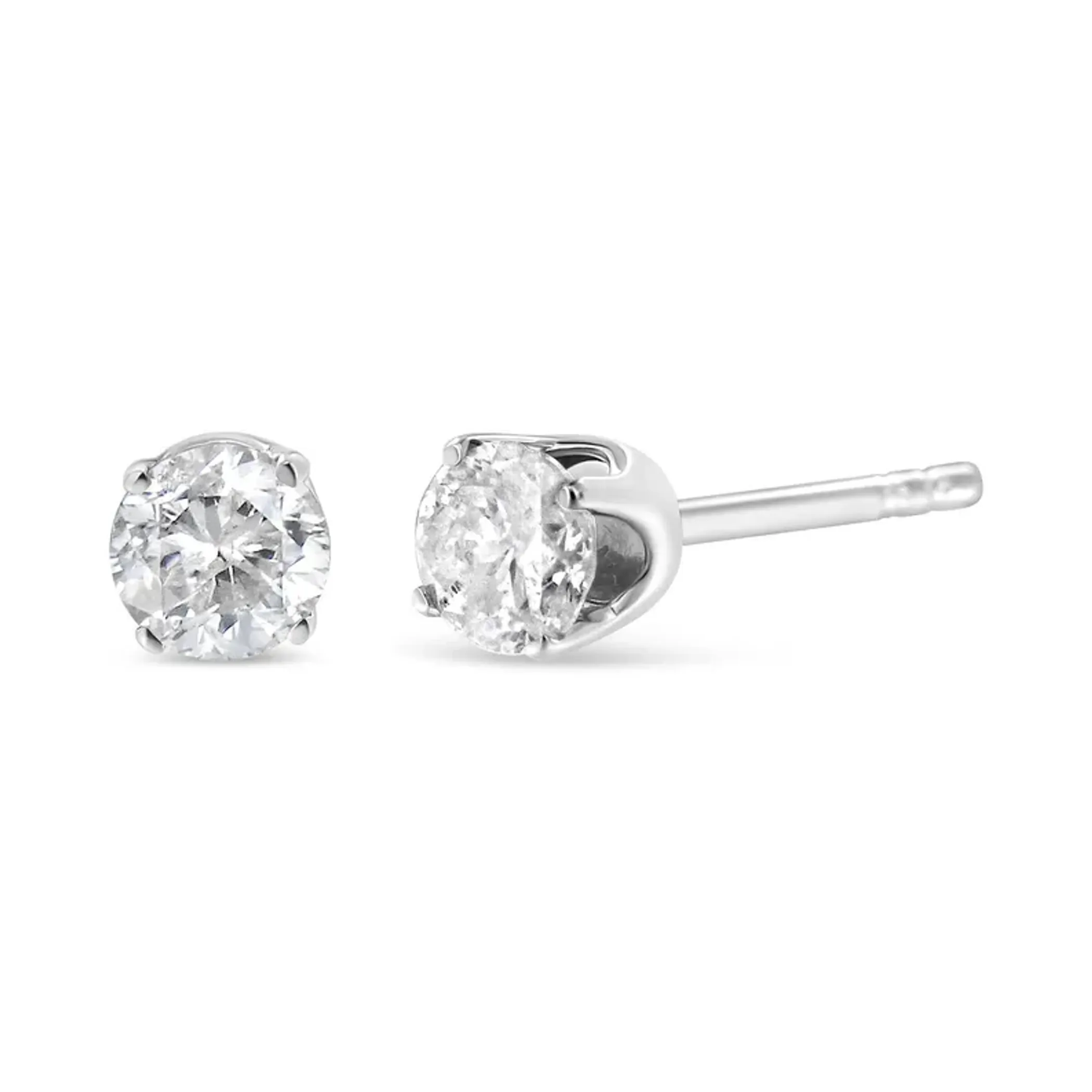 14K White Gold 1/10 Cttw Round Brilliant-Cut Near Colorless Diamond Classic 4-Prong Stud Earrings (H-I Color, SI1-SI2 Clarity)