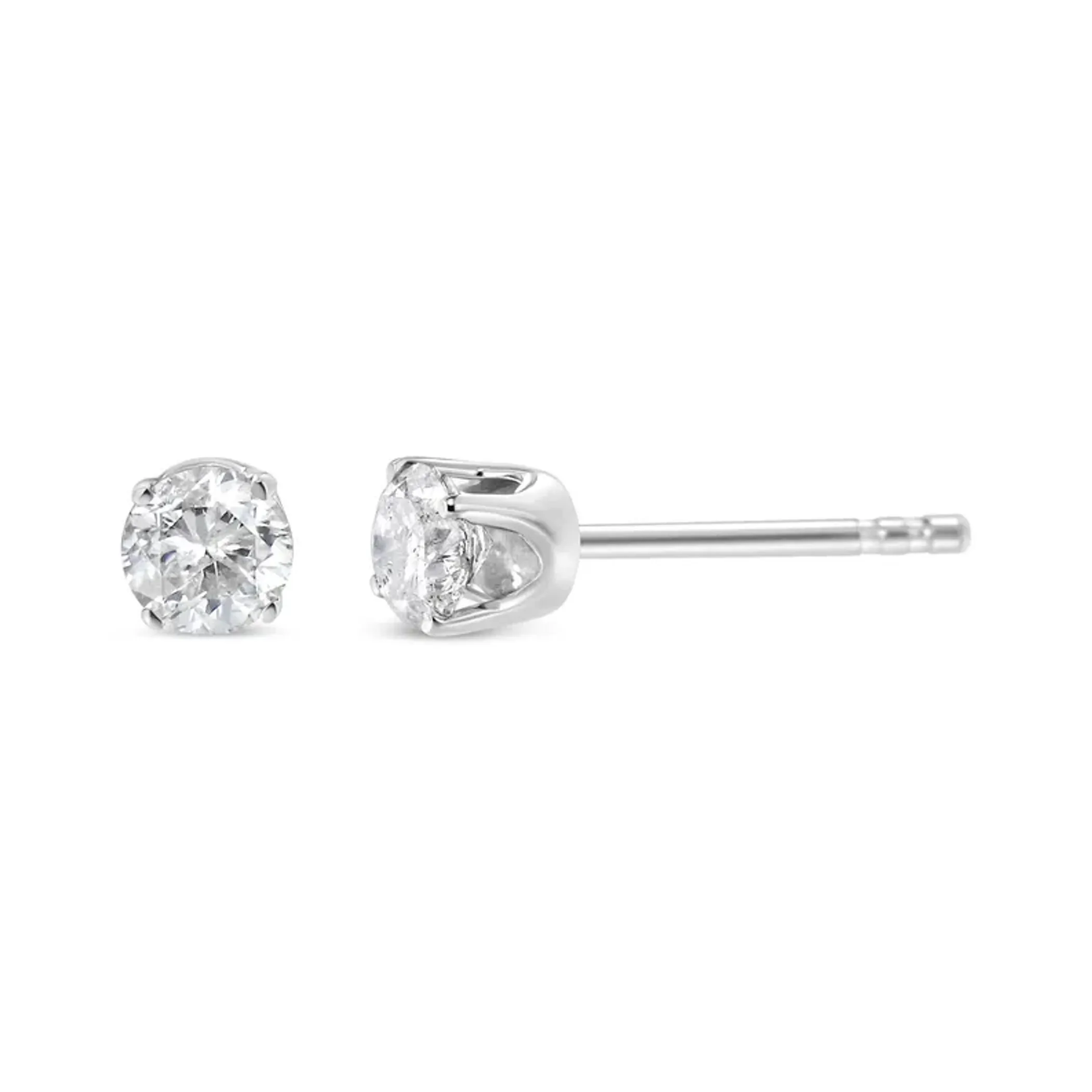 14K White Gold 1/10 Cttw Round Brilliant-Cut Near Colorless Diamond Classic 4-Prong Stud Earrings (I-J Color, VS1-VS2 Clarity)