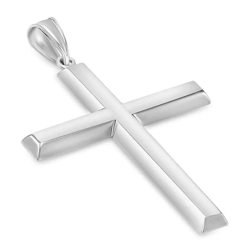 14k White Gold Plain & Simple Religious High Polish Cross Pendant Necklace