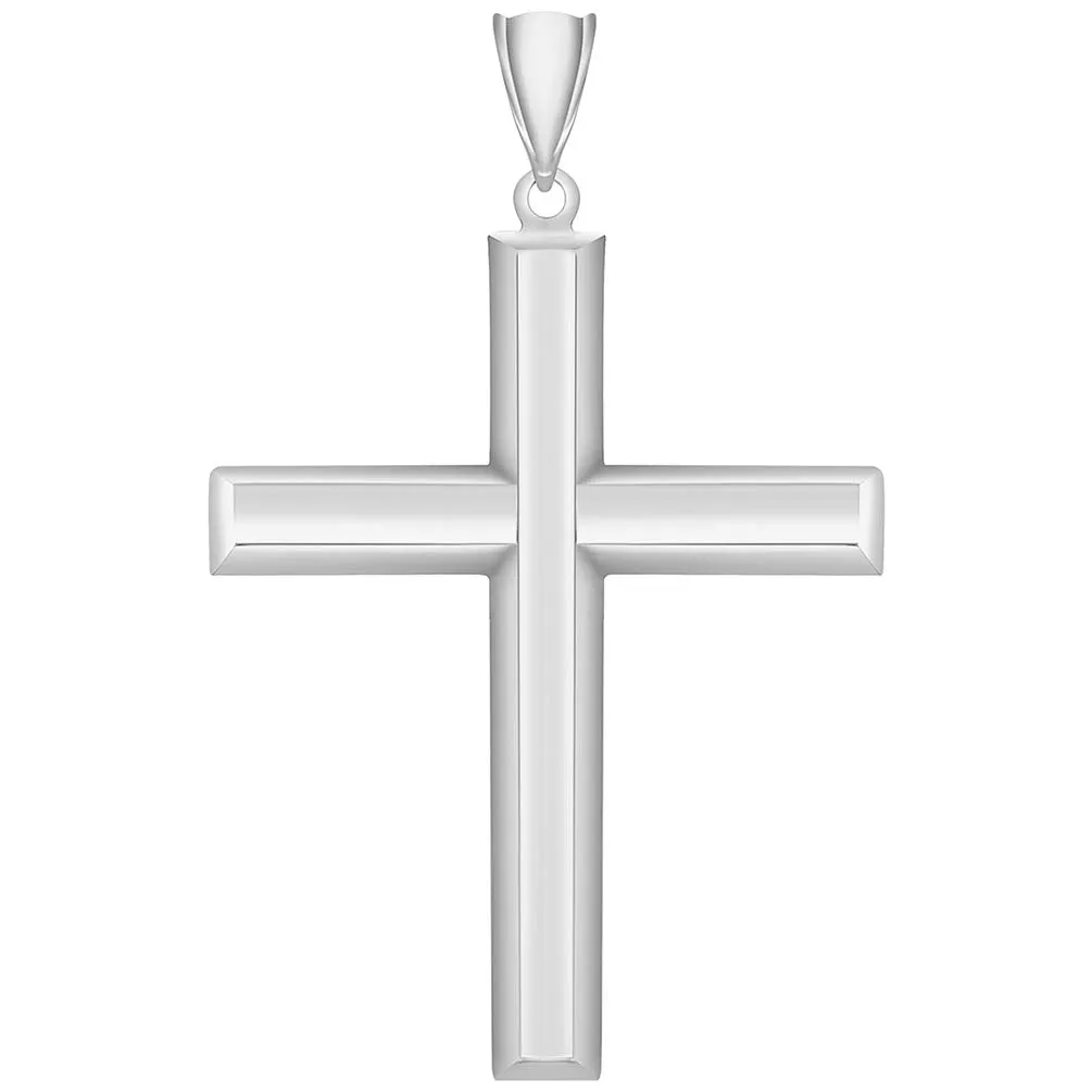 14k White Gold Plain & Simple Religious High Polish Cross Pendant Necklace