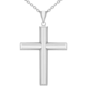 14k White Gold Plain & Simple Religious High Polish Cross Pendant Necklace