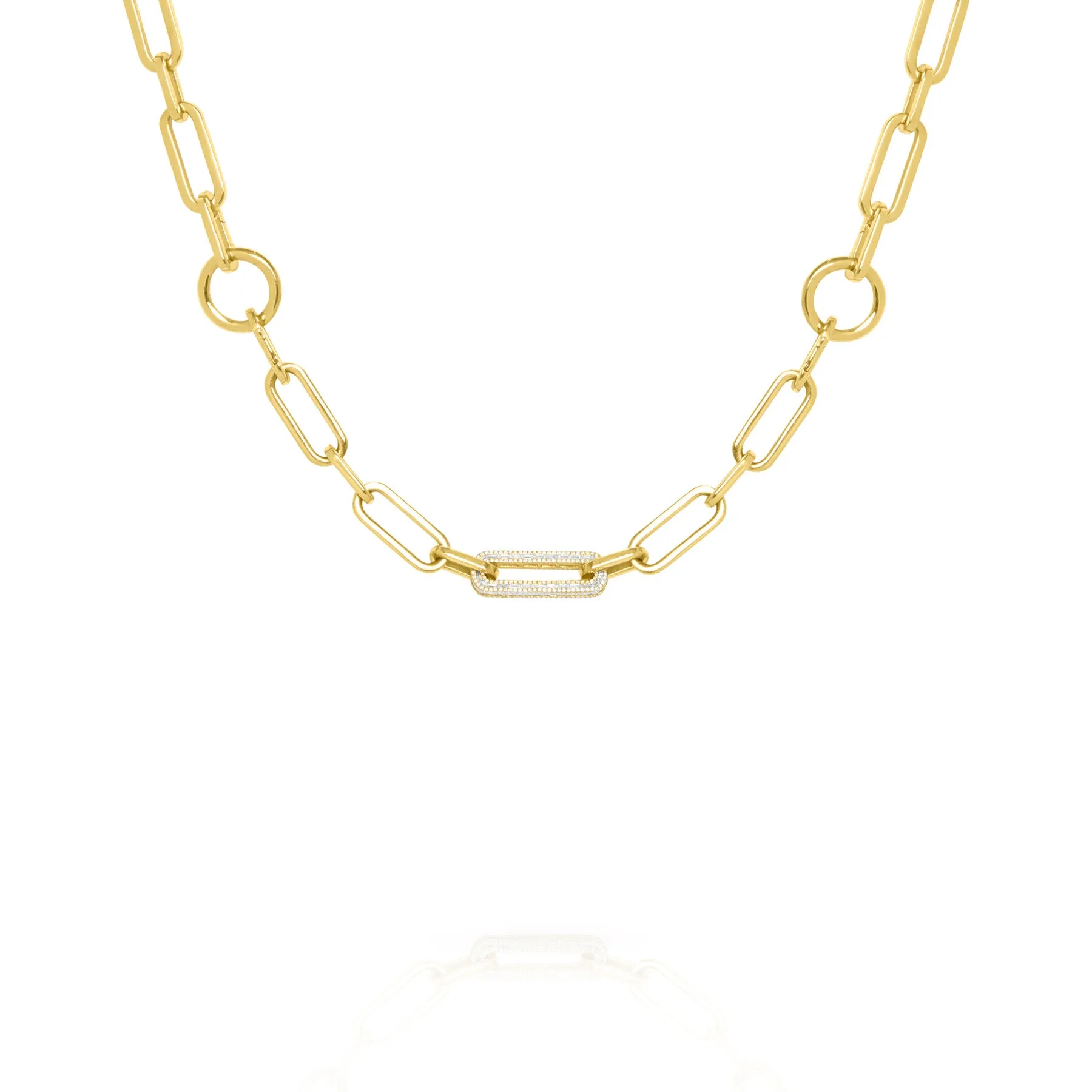 14KT Yellow Gold Baguette Diamond Chain Link Magic Necklace