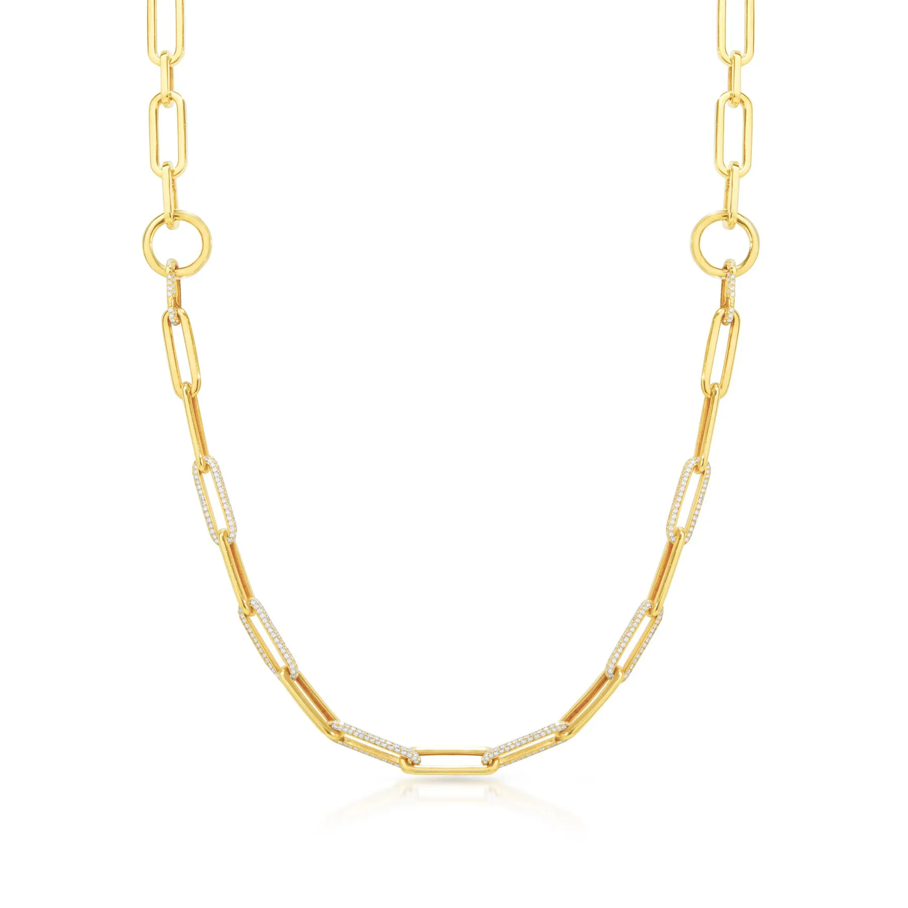 14KT Yellow Gold Baguette Diamond Chain Link Magic Necklace