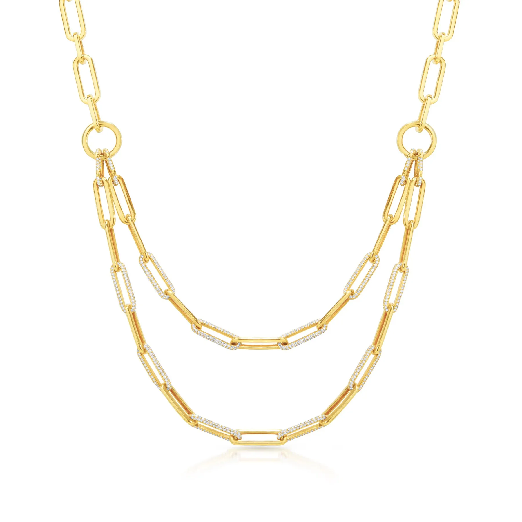 14KT Yellow Gold Baguette Diamond Chain Link Magic Necklace