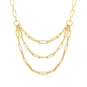 14KT Yellow Gold Baguette Diamond Chain Link Magic Necklace