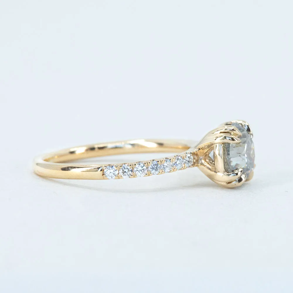 1.51ct Round Grey Diamond and French Set Double Prong Solitaire in 14k Yellow Gold