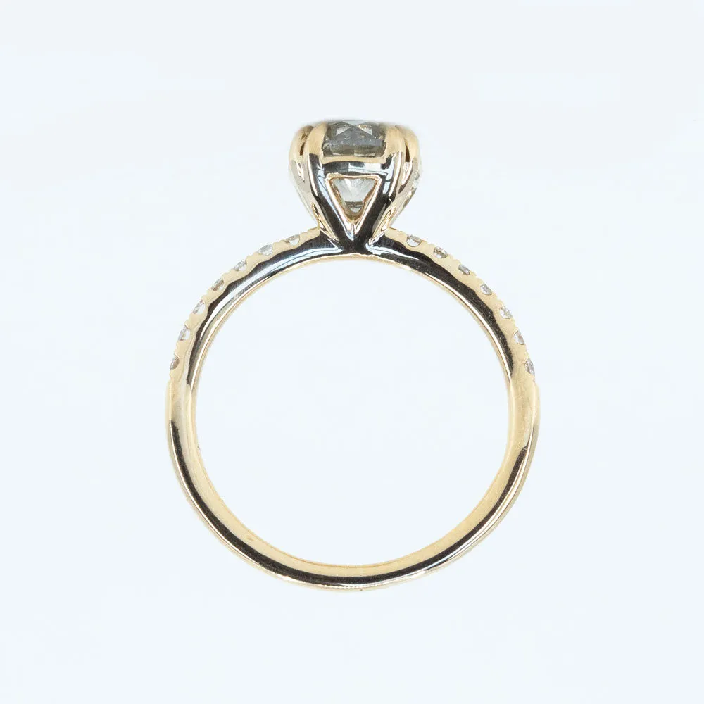 1.51ct Round Grey Diamond and French Set Double Prong Solitaire in 14k Yellow Gold