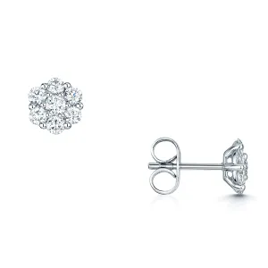 18ct White Gold Diamond Flower Cluster Earrings