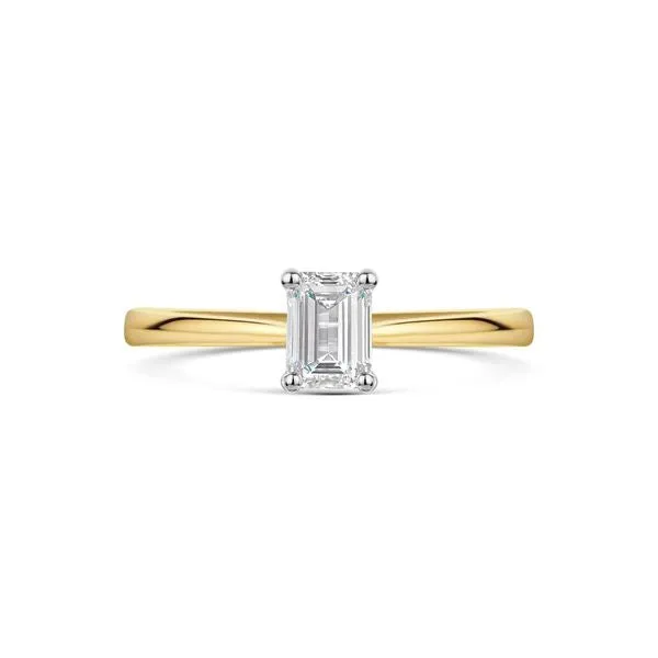 18ct Yellow Gold & Platinum Emerald-Cut E/F Si Diamond Solitaire Ring 0.50ct