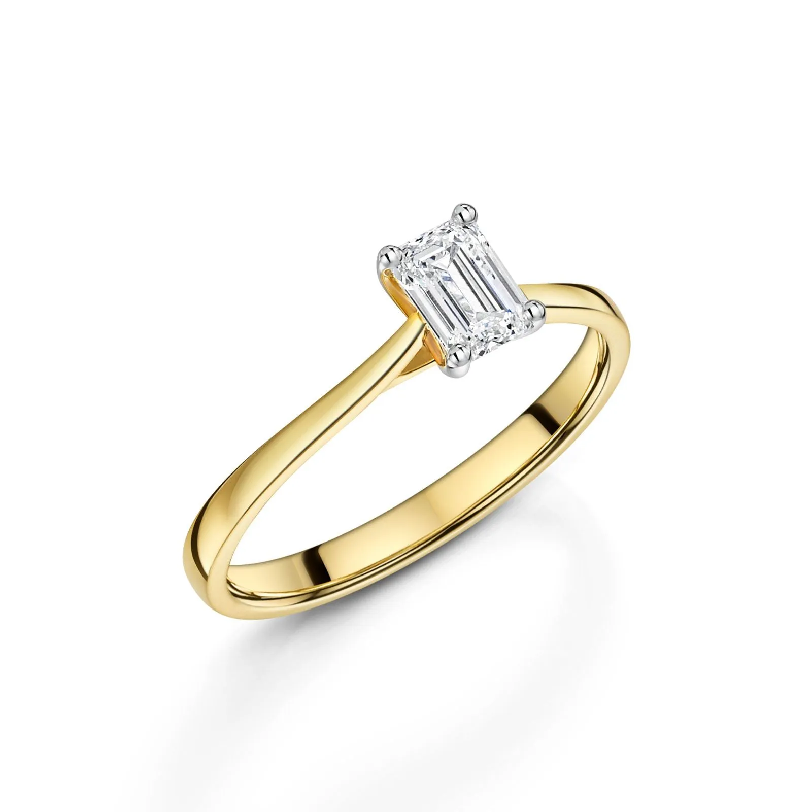 18ct Yellow Gold & Platinum Emerald-Cut E/F Si Diamond Solitaire Ring 0.50ct