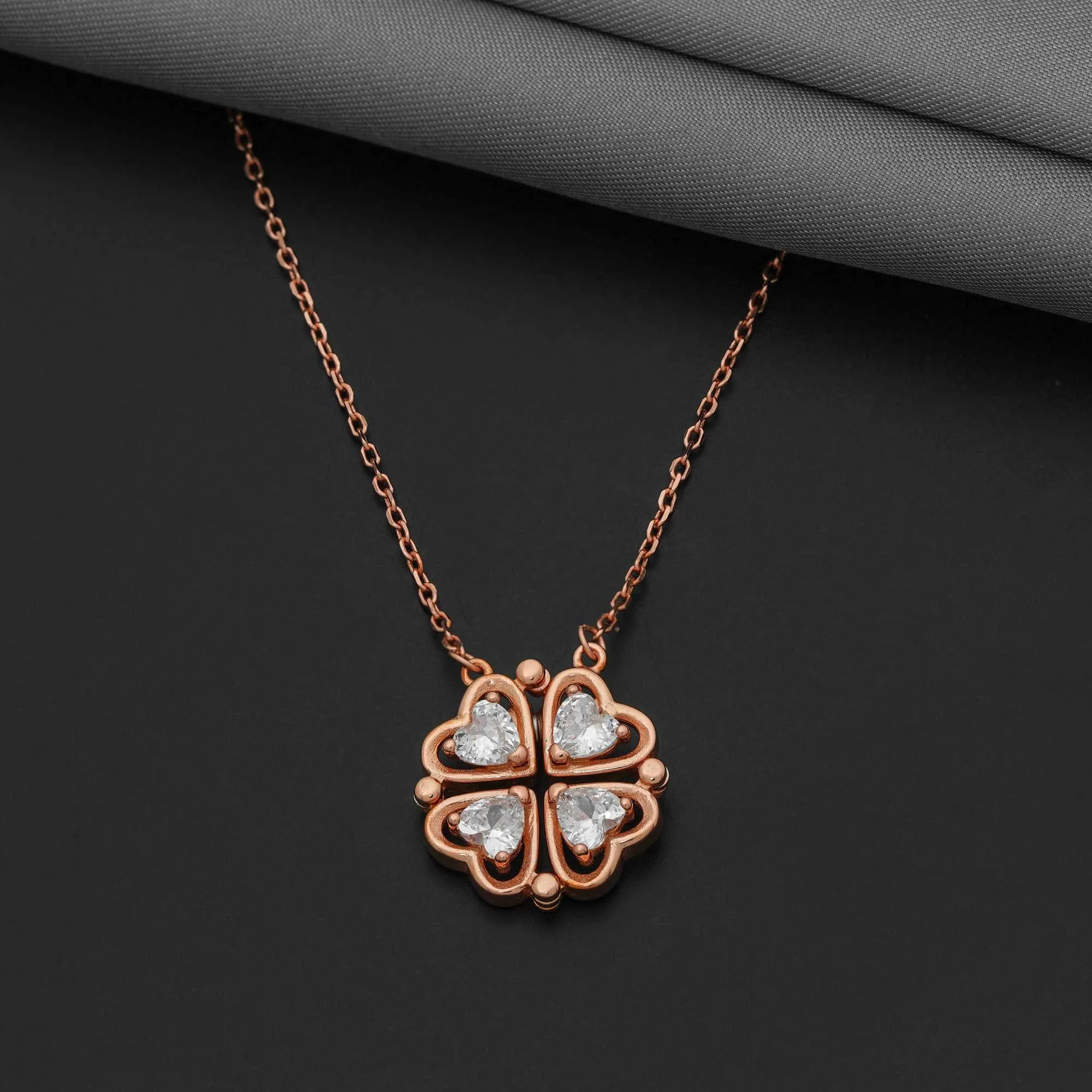 92.5 Sterling Silver Fondness of Love Adaptable Chain With Rose Gold Polish