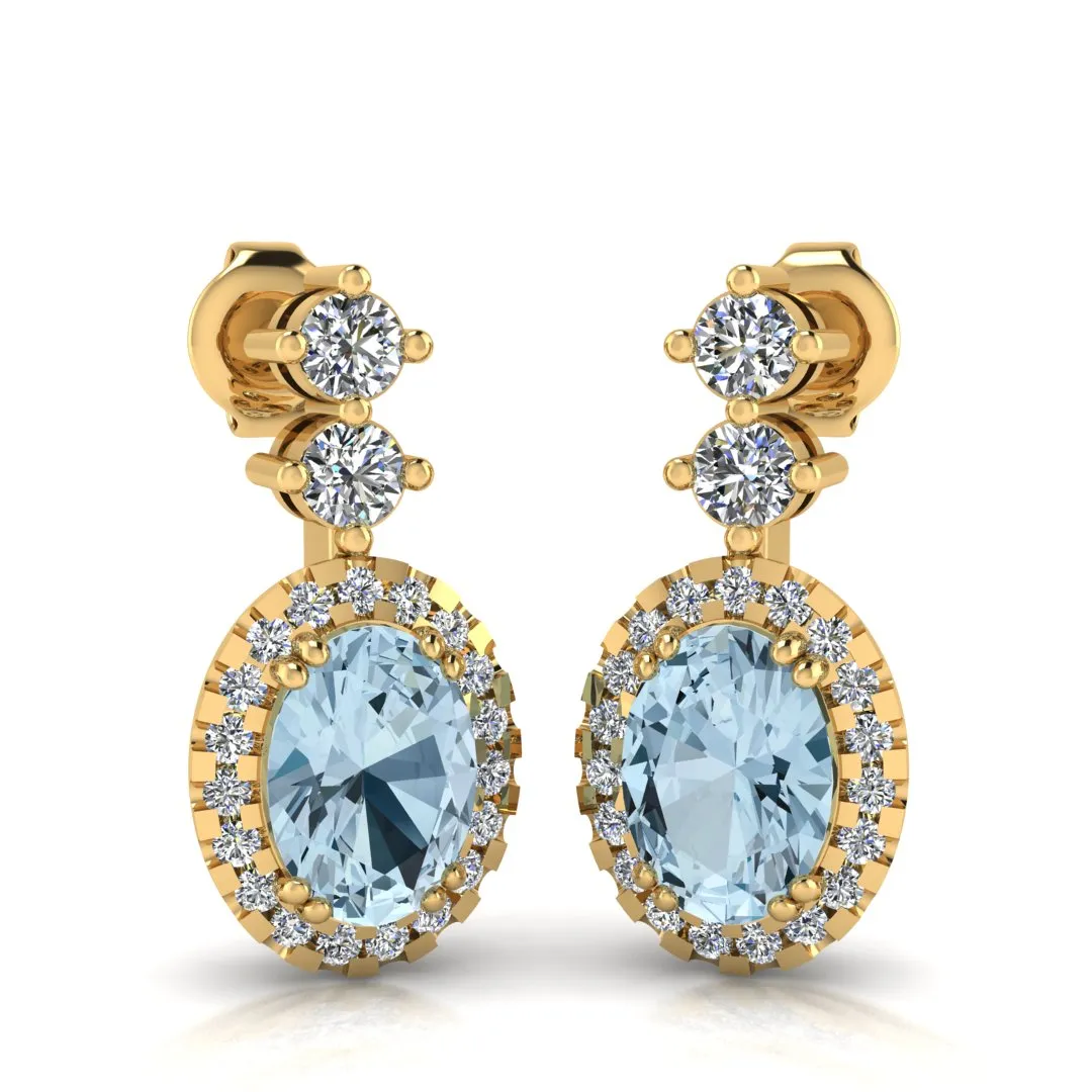 Aquamarine 1.40 Carat Oval Shape Halo Natural Diamond Drop Earrings E1OCA