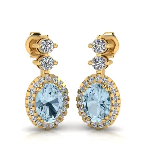 Aquamarine 1.40 Carat Oval Shape Halo Natural Diamond Drop Earrings E1OCA