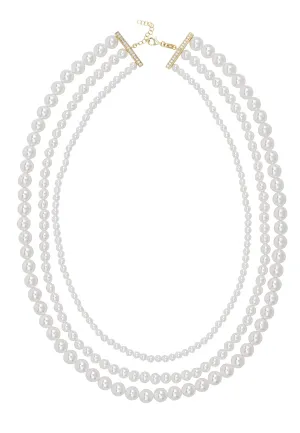 Audrey Three Strand Pearl Necklace Gold