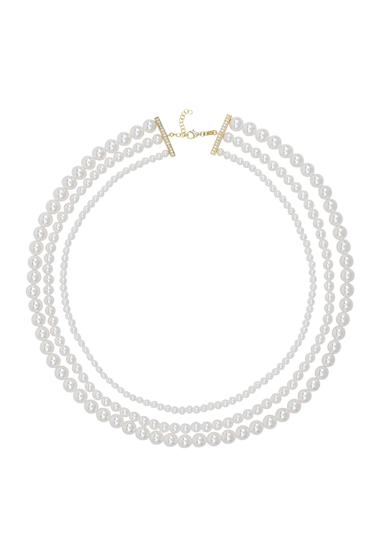 Audrey Three Strand Pearl Necklace Gold