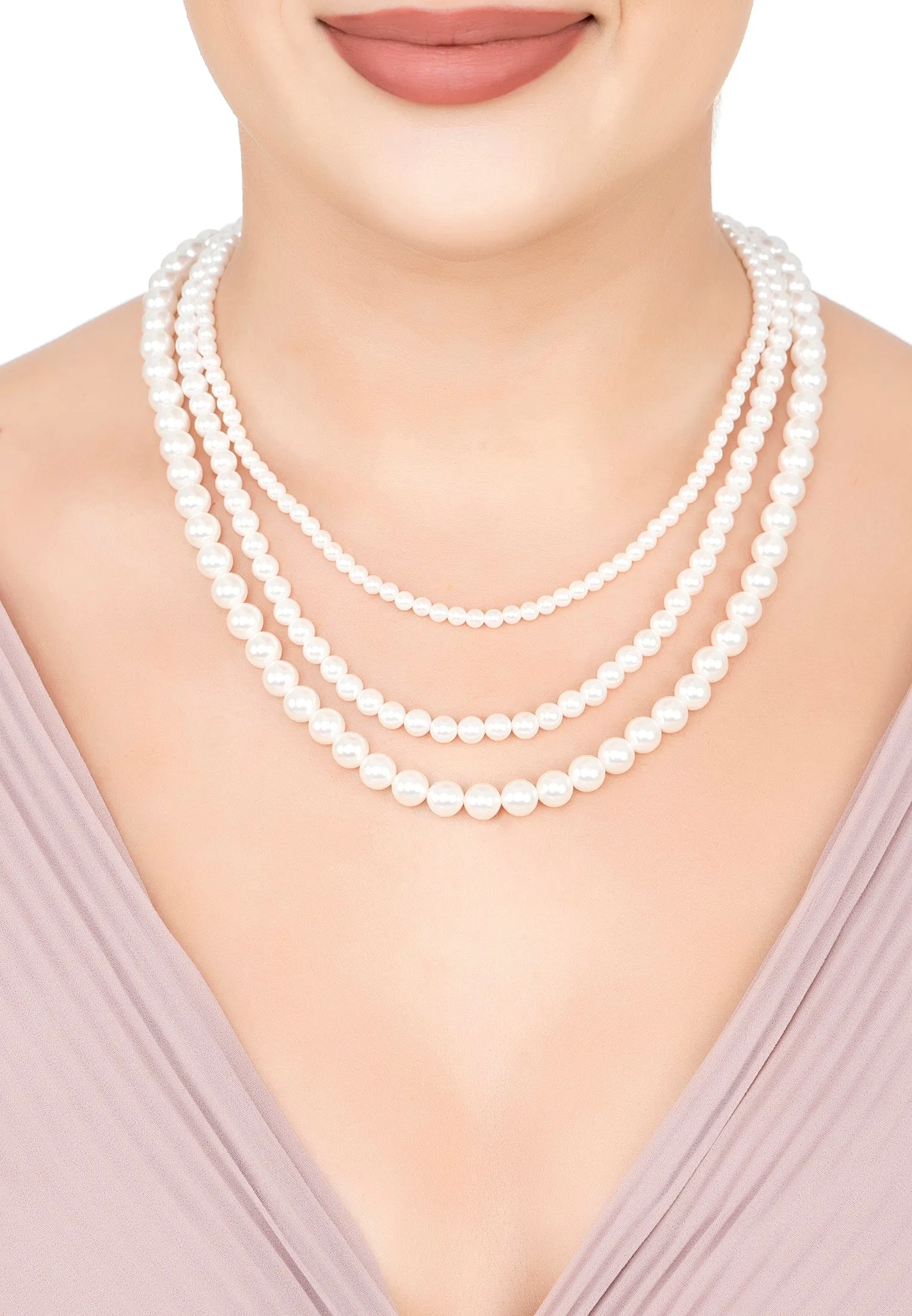 Audrey Three Strand Pearl Necklace Gold