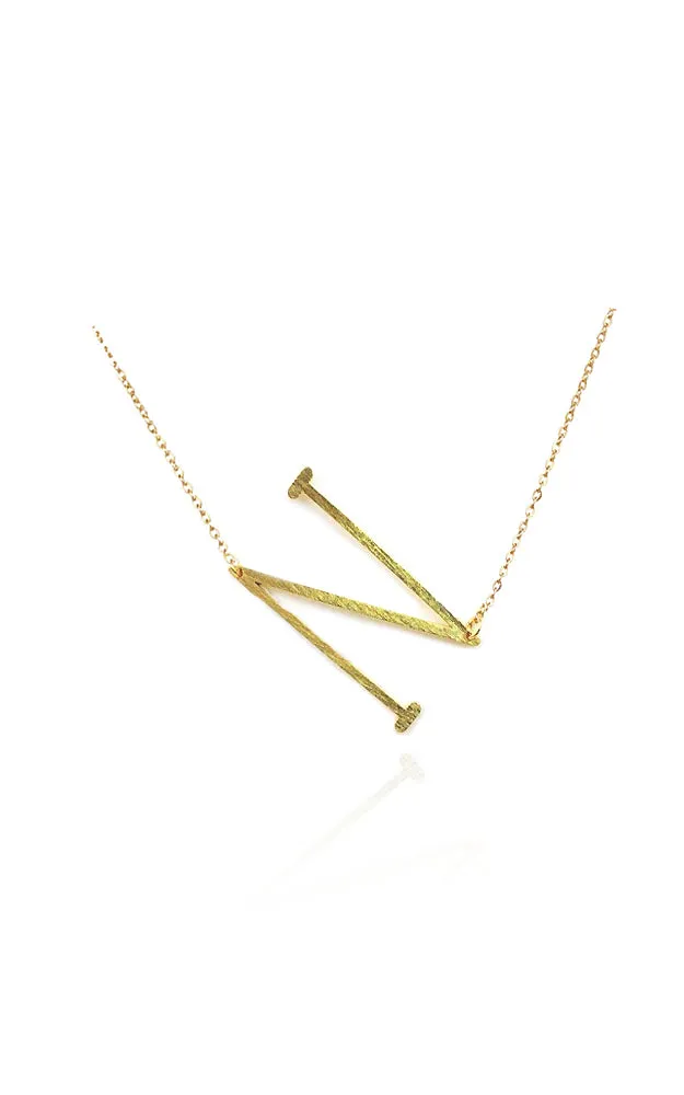 BJNA032NGD Gold Initial "N" Brushed Pendant Necklace