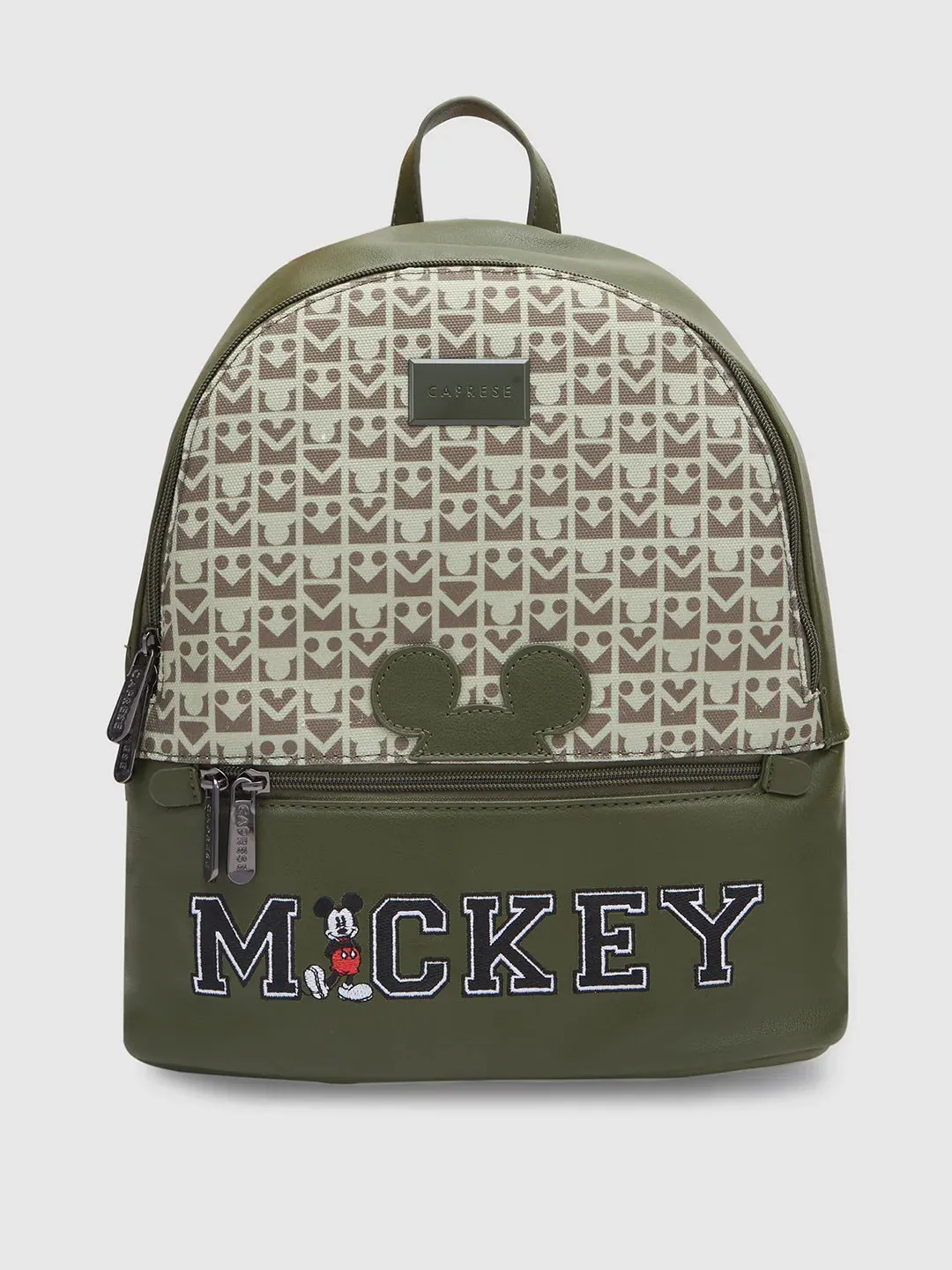 Caprese Disney Inspired Graphic Printed Mickey Mouse Collection Medium Backpack Olive Green