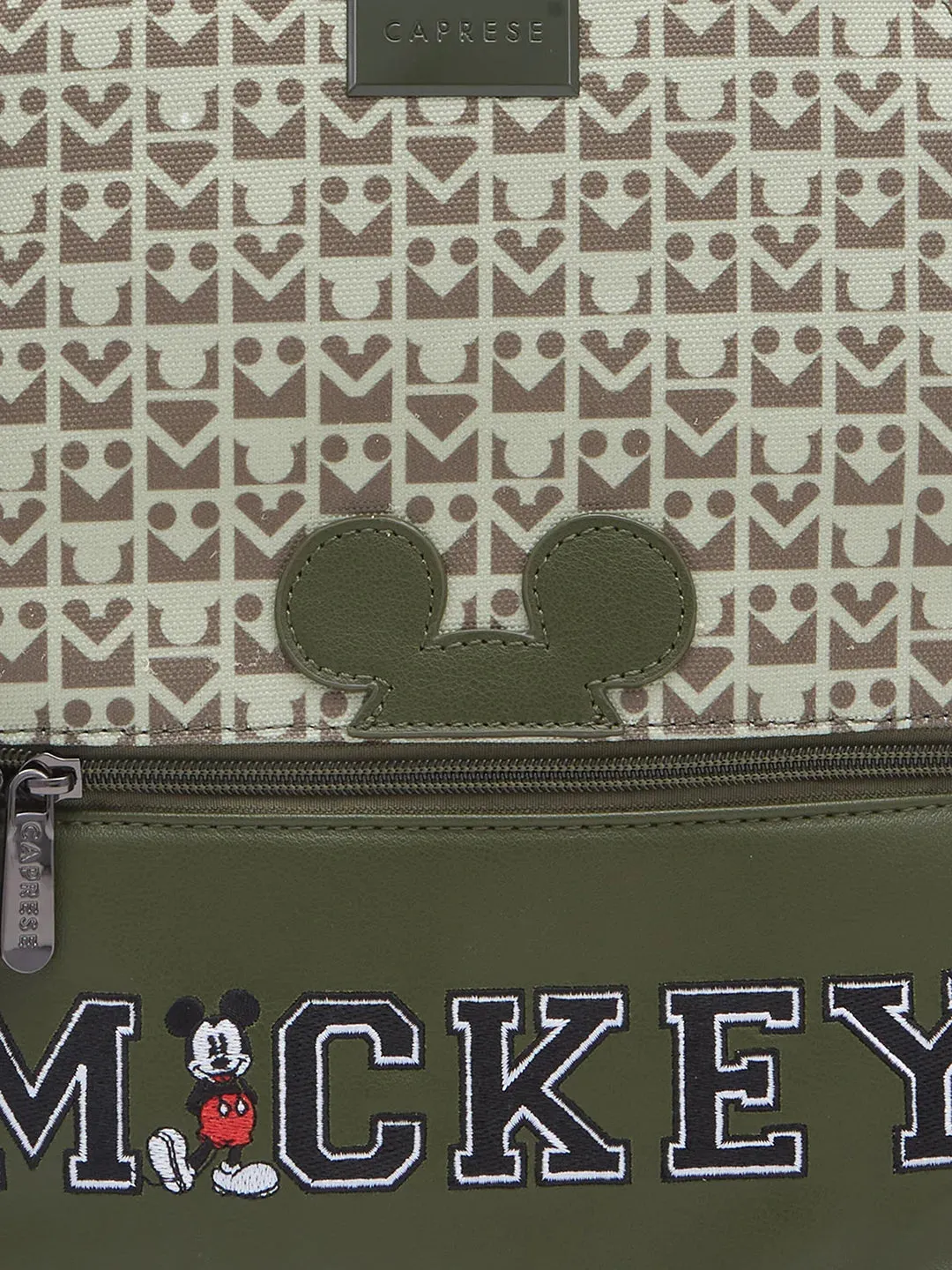 Caprese Disney Inspired Graphic Printed Mickey Mouse Collection Medium Backpack Olive Green